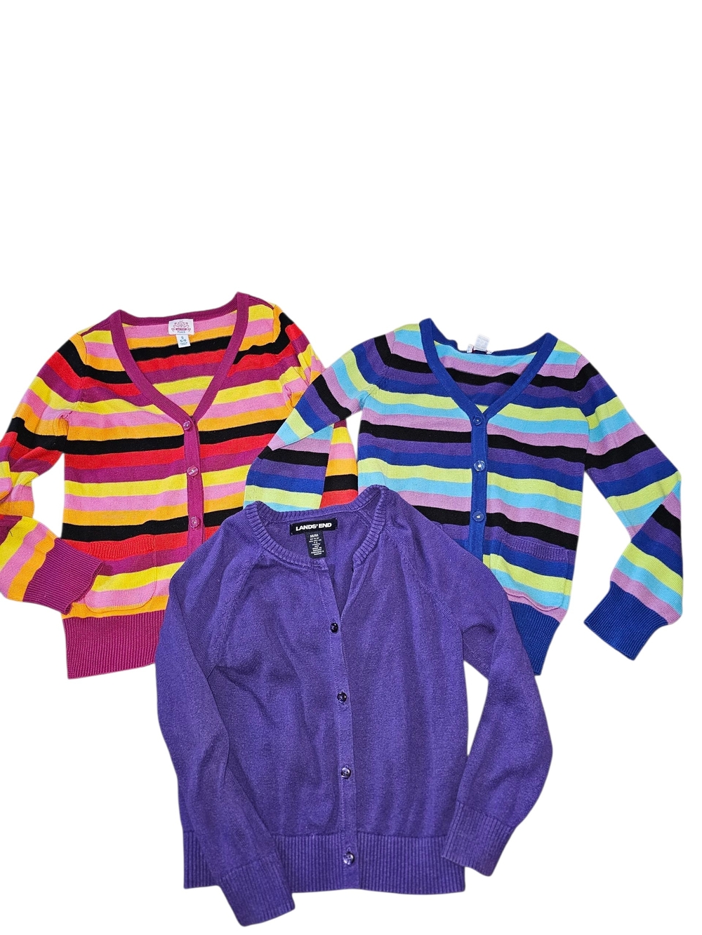 Childrens Place Cardigan lot- Girls' Knit Sweater striped purple blue pink 5-6